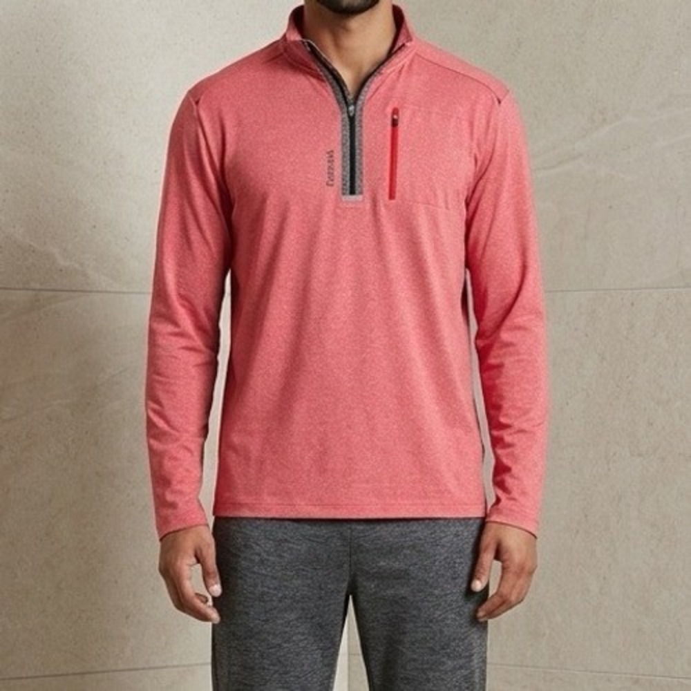 Reebok Quarter Zip Pullover Mens Large Red Heathered Performance Active Gym Wear